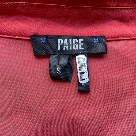 Paige parisa rust color red embroidered satin wrap dress 22260 - Picture 9 of 13